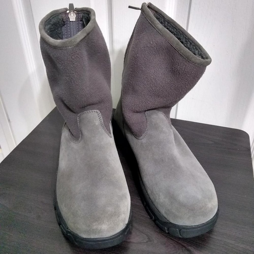 Lands End Suede Back Zip Ankle Boots Size 6.5 Charcoal Grey Color